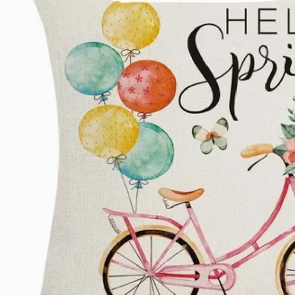 NEW SPRING/EASTER HELLO SPRING PINK VTG BICYCLE FLORAL LINEN PILLOW COVER 17.7" - Picture 5 of 5
